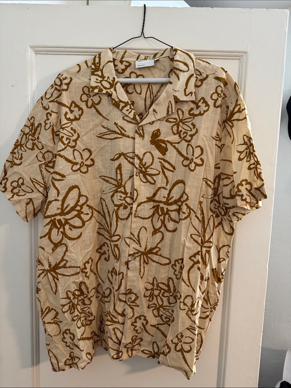 ASOS Beige Short-Sleeve Button-Down with Brown Floral Print